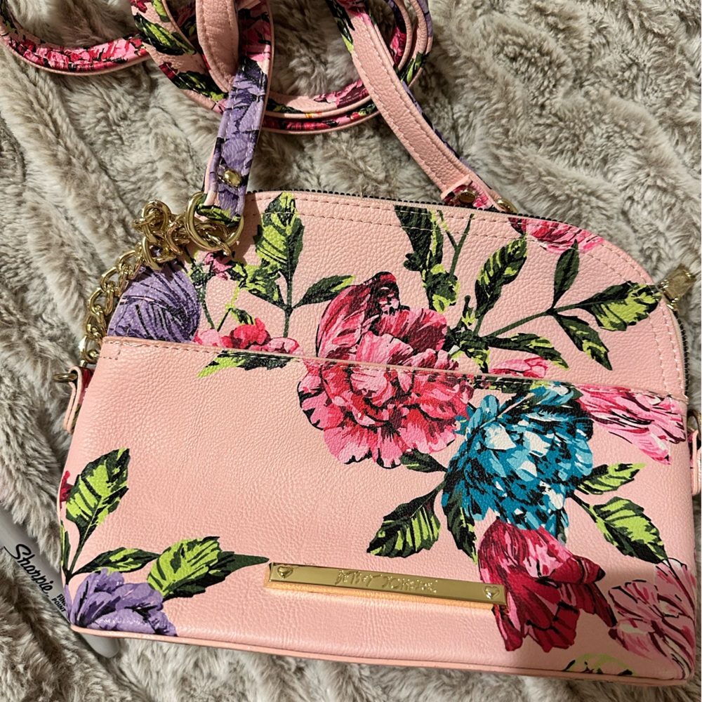 Floral Pink Bow Accent Women's Bag - Picture 2 of 3